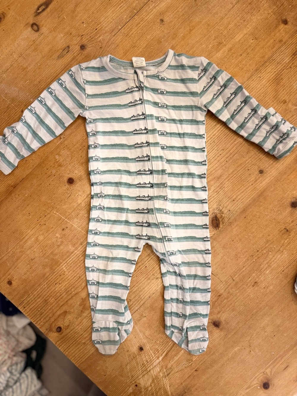 Striped Green and White Baby One-Piece Footed Pajamas